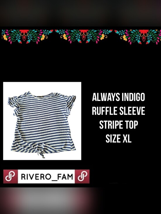 always indigo Tops - ALWAYS INDIGO | RUFFLE SLEEVE STRIPE TOP | SIZE XL